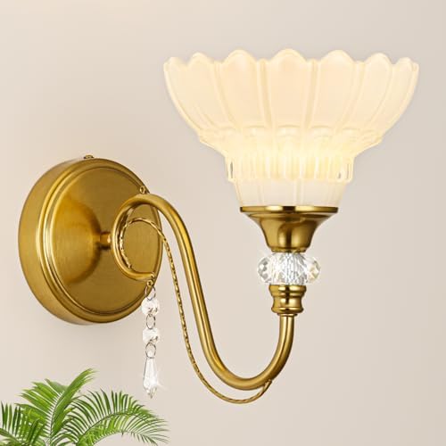 1 Piece Vintage Wall Sconce, 1-Light Brushed Gold Finish Wall Sconce - Image 7