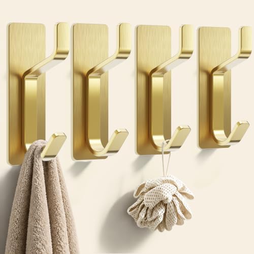 Bntuk Adhesive Towel Hooks for Bathroom, 4 Pack Stainless Steel Wall Hooks No by Bntuk