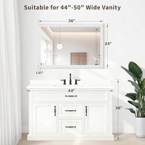 White Wood Effect Framed Wall Mirror, 24x36 Rectangle Mirror - Image 2