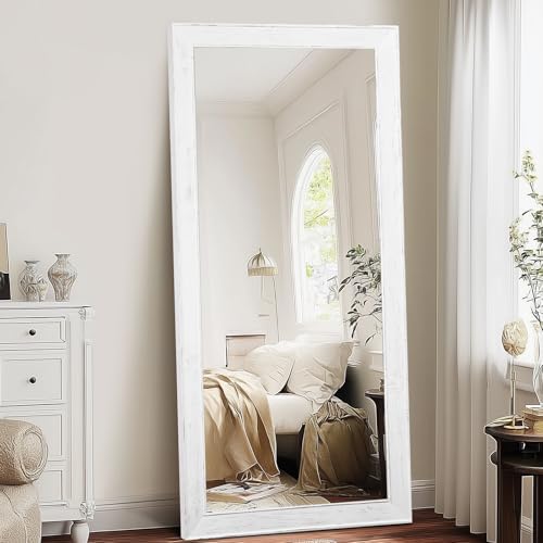 71x32in Full Length Mirror, Rustic White Beveled Wood Frame - Image 6