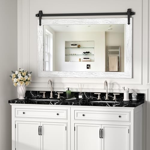Farmhouse Mirror 42”x28” White Rustic Mirror by Menscha