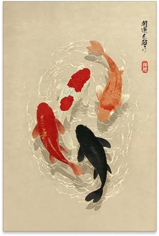 WIUHIO Japanese Koi Fish Canvas Poster Trendy Animal Aesthetic Wall Art Asian by Unknown