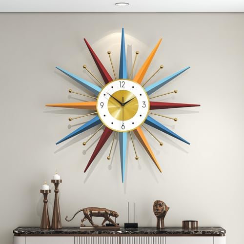 Large Starburst Wall Clock for Living Room Decor 24 Inch Metal Decorative Mid by CreativeClock