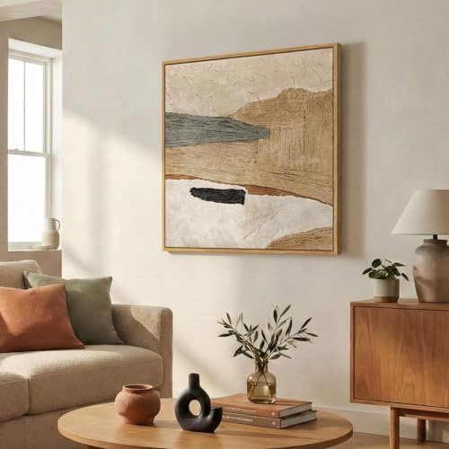 Framed Neutral Organic Abstract Canvas Wall Art - Image 2