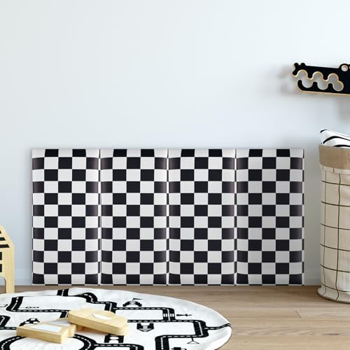 4 Pack Wall Padding Headboard 15.75" x 7.87" x 1.18" Black White Checkered by Hahafelt