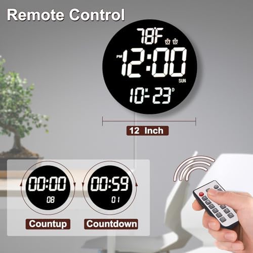 QINFIEY Large 12" White Digital Wall Clock - Image 3