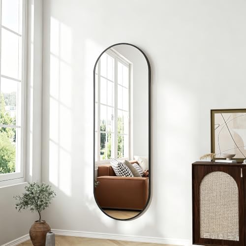 Dewfig 48"x16" Full Length Mirror, Oval Wall Mirror Leather Strap - Image 3