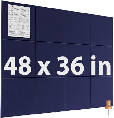 MaxGear Felt Bulletin Board 48" x 36", Dark Blue Felt Wall Tiles Wall Decor by MaxGear