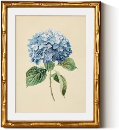 InSimSea Gold Bamboo Framed Wall Art, Retro Blue Hydrangea Prints by InSimSeaArt