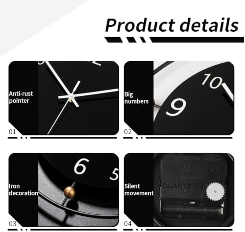 Dankeit Modern Silent Wall Clock 16Inch Black Clock - Image 3