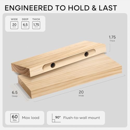 Homeforia 20 Inch Floating Shelves, High-End Solid Pine Wood - Image 2