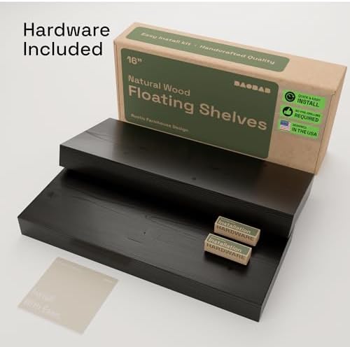 Solid Wood Floating Shelves For Wall 16 inch Black, Bathroom Wooden Shelf - Image 6