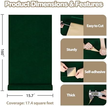 15.7"x160" Emerald Green Velvet Drawer Liner Self Adhesive Velvet Fabric - Image 3