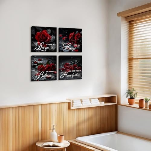 Red Wall Art for Bedroom Rose Wall Decor Red Bathroom Decor Flower - Image 4