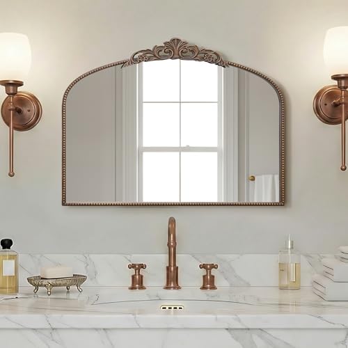 Micasso Vintage Bronze Arched Mirror: 32"x24" Baroque Antique Vanity Mirror - Image 6