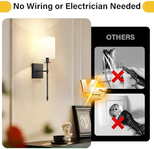 19 Inch Black Battery Operated Wall Sconces Set of 2, Rechargeable Wireless - Image 2