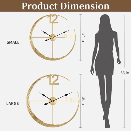 Large Wall Clock, Decorative Gold Modern Wall Clock Round Silent Non-Ticking - Image 3