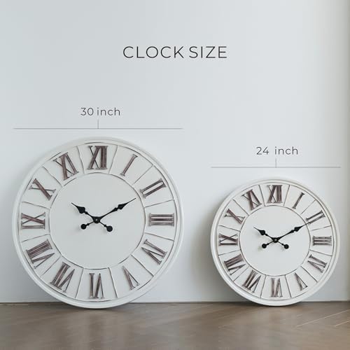 Oversized Farmhouse Wall Clock, 30 Inch, Rustic White, Metal Face - Image 5