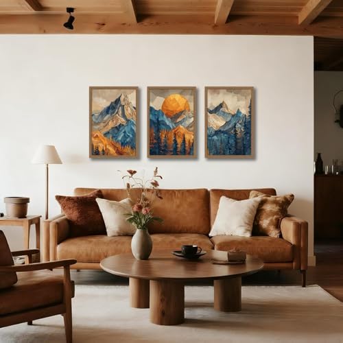 Mountain Wall Art Set of 3 Framed, Abstract Landscape Canvas Print - Image 2