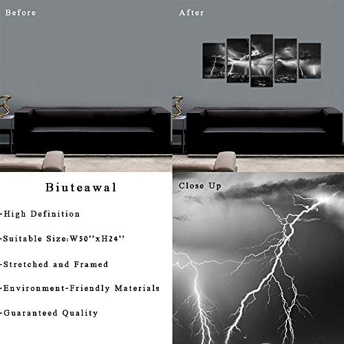 Biuteawal - Black and White Wall Art Nature Lightning Strikes in The Clouds - Image 6