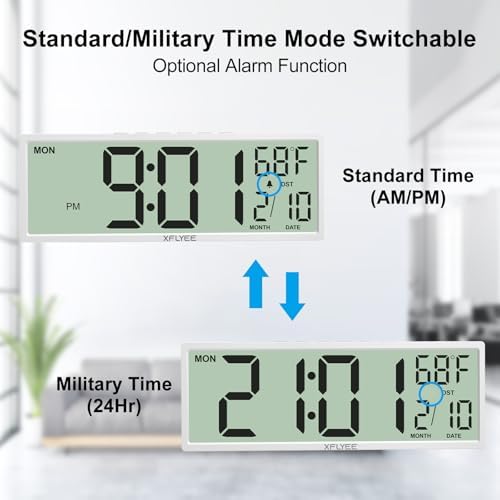 14.5" LCD Large Digital Wall Clock, Battery Operated, Auto DST Sync - Image 3