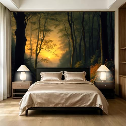 Sunset, Dark Forest Landscape wall murals Woodland Tree Peel and Stick self by SIDIANYA
