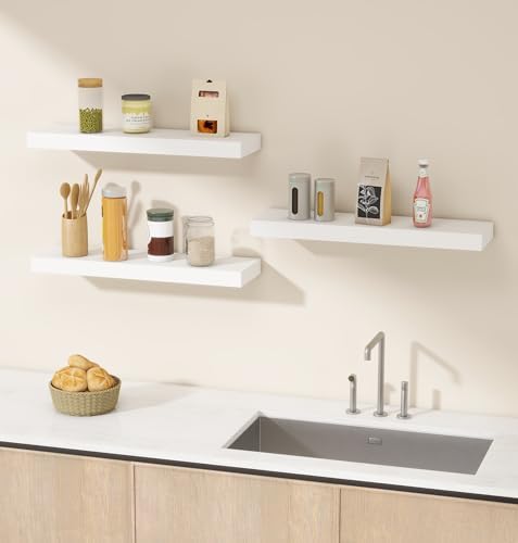 Vervida® White Rustic Floating Wall Shelves 24in Set of 3 Hidden - Image 6