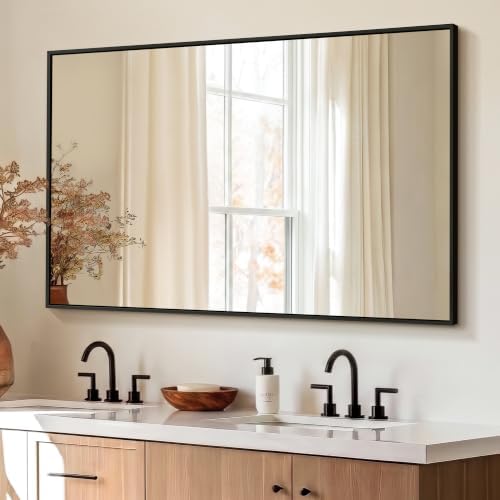 Delma Bathroom Vanity Mirror, 30x55 Black Metal Framed Mirror by Delma