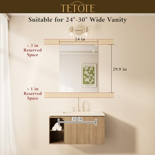 TETOTE Frameless Mirror 24" x 30" Frameless Bathroom Mirror - Image 2