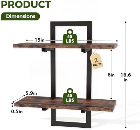 Bamworld Floating Shelves for Wall Planters Indoor Wall Decor, 2 Pack Brown - Image 2