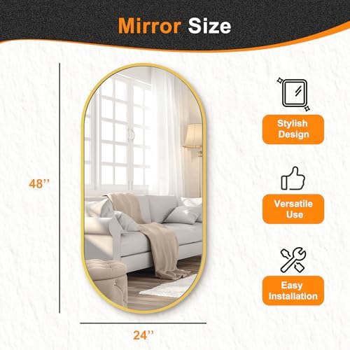 Delma 48x24 Gold Oval Bathroom Mirror - Image 5