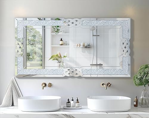 Crushed Diamond Mirror Silver: Rectangular Wall Decor 47.2"x23.6" - Image 5