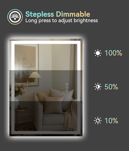 30x22 inches LED Bathroom Mirror Anti Fog Adjustable Brightness RGB Backlit - Image 5