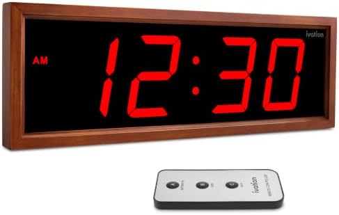 Ivation Large Digital Wall Clock, Big LED Display & Stylish Wood Frame by Ivation