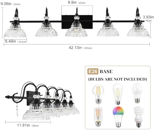 Black Bathroom Vanity Light, 5-Light Matte Black Finish Farmhouse Wall Sconce - Image 6