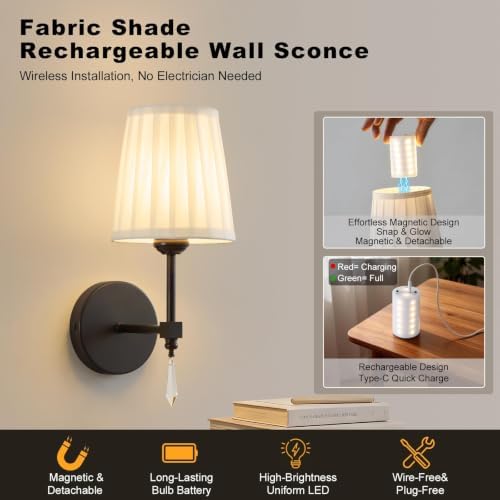 Black Battery Operated Wall Sconce, 10000 Mah Rechargeable Wall Sconces set of 2 - Image 2