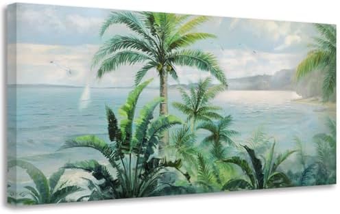 Anolyfi Palm Tree Green Tropical Canvas Wall Art by Anolyfi