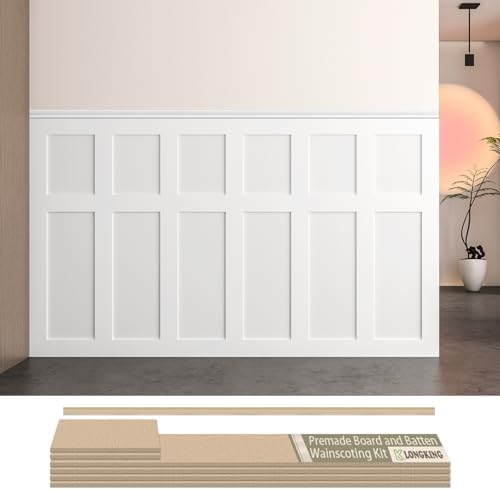 LONGKING Premade Board and Batten Wainscoting Kit, MDF Paintable Accent Wall by LONGKING