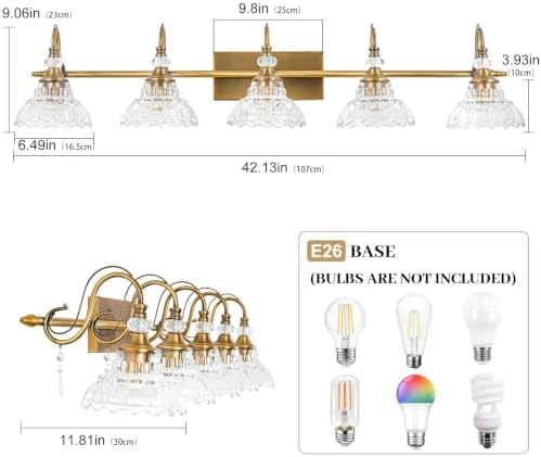 Vintage Bathroom Vanity Light, 5-Light Matte Antique Brass Finish Wall Sconce - Image 6