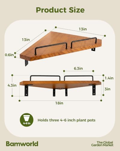 Bamworld Corner Shelf Wall Mounted, 13 Inch Floating Corner Shelves - Image 2