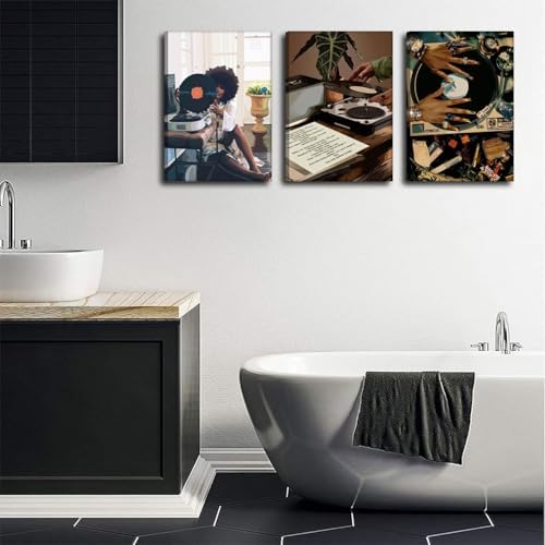 Framed Black Girl Canvas Wall Art 3Pcs black Girl Record Music Wall Decor - Image 6