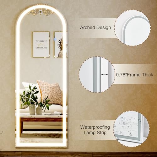 GLSLAND 20"x56" Arched Full Length Mirror LED Lighted Floor Standing Mirror - Image 5