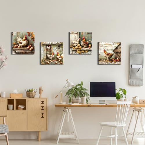 Country Rooster Canvas Wall Art Chicken Kitchen Pictures Rustic Prints - Image 6
