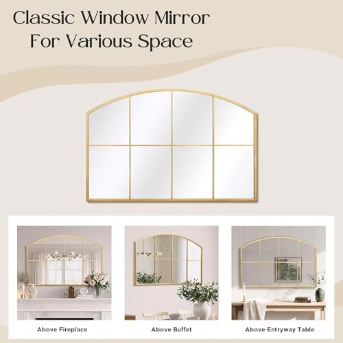 Besdomus Gold Wide Arched Mirror: 42"x28" Gilded Ornate Window Mirror - Image 6