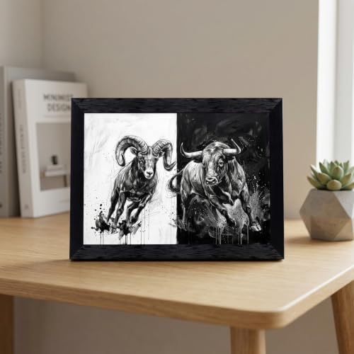 Framed Canvas Wall Art Mixed Media Charging Bull and Mountain Ram Monochrome - Image 6