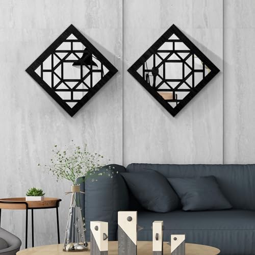 2 PCS Square Wall Mirror, Rustic Farmhouse Wall Mirrors, 12 inch Small Mirror - Image 2