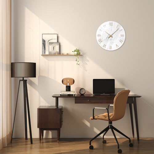 Round Marble Battery Wall Clock Modern 14 Inch - Image 2