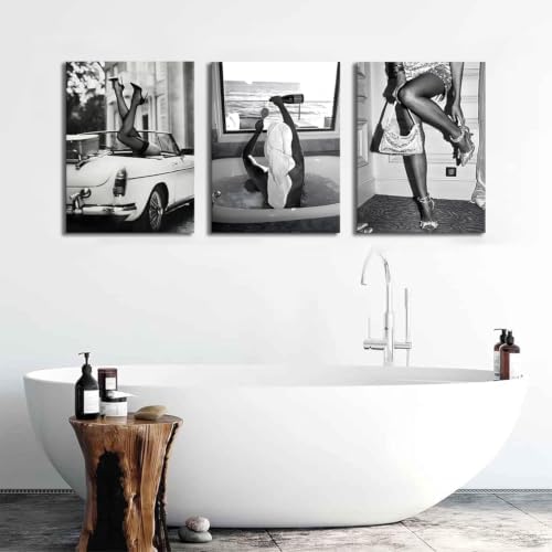 Trendy Black and White Posters Funny Woman Drinking Wine in Bathtub Wall Art - Image 7