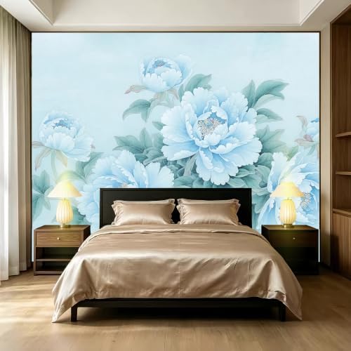 Blue Flower Cluster Realistic Style Landscape Mural Flower self-Adhesive by SIDIANYA