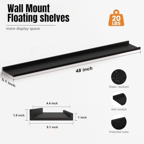 48inch Long Floating Shelves for Wall Decor, 5-Set Shelves - Image 3